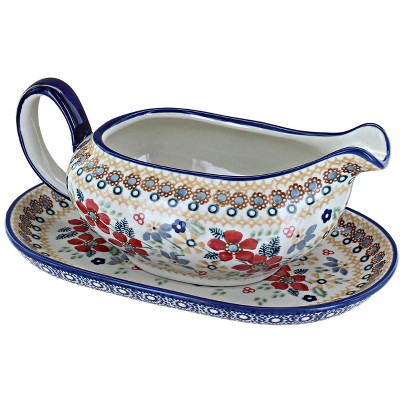 Blue Rose Polish Pottery S119 Manufaktura Gravy Boat & Plate