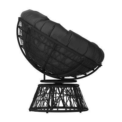 Black Woven Wicker Papasan Swivel Chair with Cushion