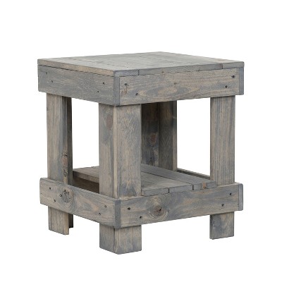 del Hutson Designs 100 Percent Reclaimed Natural Solid Wood Rustic Contemporary Country Farmhouse Decor End Table for Living Room or Bedroom, Grey