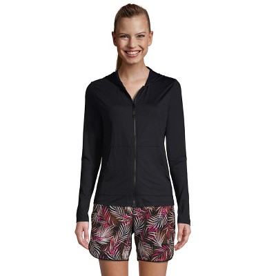 Lands' End Women's Hooded Full Zip Long Sleeve Rash Guard UPF 50 Sun Protection Cover-up Pockets
