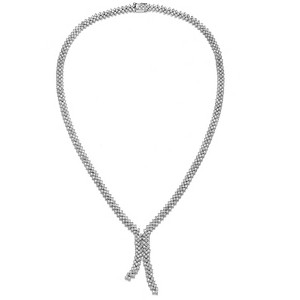 Guili Sterling Silver Rhodium Plated Clear Round Cubic Zirconia Three-Row Cluster Necklace, a radiant and elegant layering essential. - 1 of 3