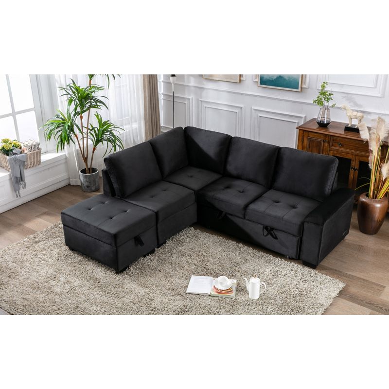 L-Shape Sleeper Sectional Sofa, Sofa Bed with Storage Ottoman & USB Charge-ModernLuxe, 1 of 14