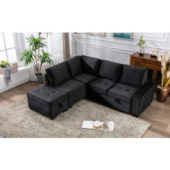 L-Shape Sleeper Sectional Sofa, Sofa Bed with Storage Ottoman & USB Charge-ModernLuxe