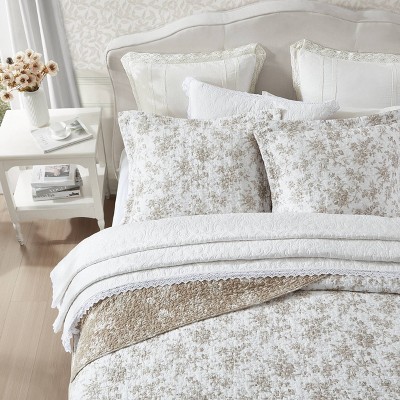 King White Cotton Reversible Quilt Set with Shams