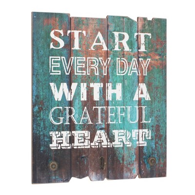 15.5" x 15.5" Rustic Wooden Grateful Heart Wall Art Turquoise/Brown - Stonebriar Collection