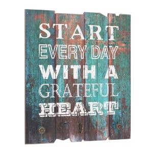 Stonebriar Collection 15.5" x 15.5" Rustic Wooden Grateful Heart Wall Art Turquoise/Brown : Inspirational MDF Decor - 1 of 4