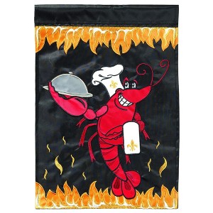 Magnolia Garden Crawfish Chef Flames 29 x 42 Black Polyester Outdoor Hanging Flag - 1 of 2