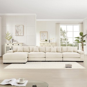 Aukfa Oversized 170" Modular Sectional Sofa with 1 Ottoman, Cream Corduroy, Thick Armrests, Ergonomic Cushions, Easy Assembly for Living Room - 1 of 4
