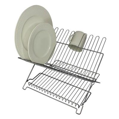 J&v Textiles Foldable Dish Drying Rack With Drainboard, Stainless Steel 2  Tier Dish Drainer Rack (white) : Target