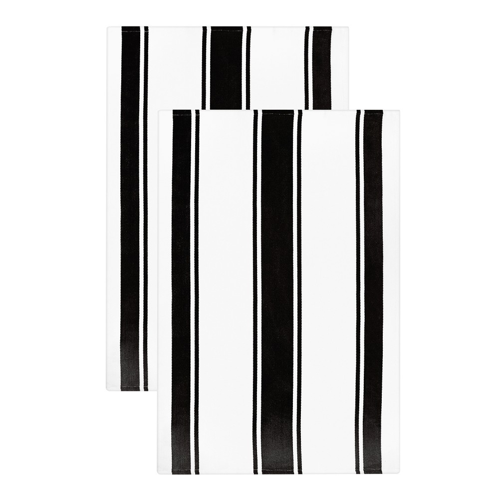 Photos - Other Accessories 2pk Kitchen Towels Black - MU Kitchen: Cotton Stripe, Absorbent, Oversized, Dobby Weave, Machine Washable