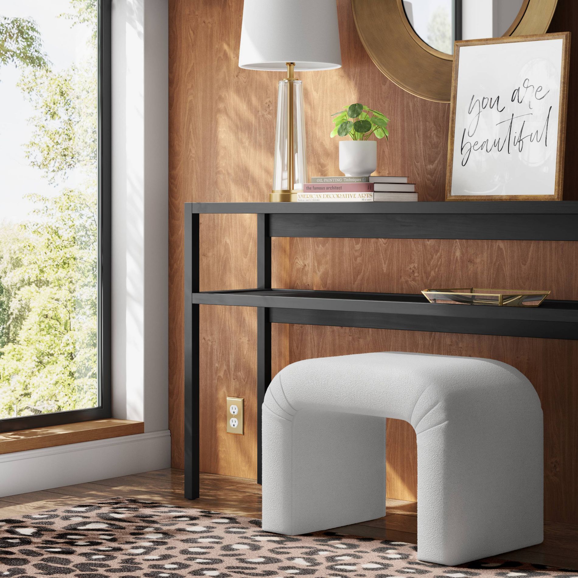 Cicely Waterfall Ottoman Cream Boucle - Threshold™: Upholstered Footrest, No Assembly Required