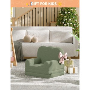 Kids Couch, 2-in-1 Convertible Teddy Fleece Fabric Toddler Sofa Chair, Soft Fold Out Couch Lounger, Comfy Children's Sofa Bed for Nursery Gift - 1 of 4