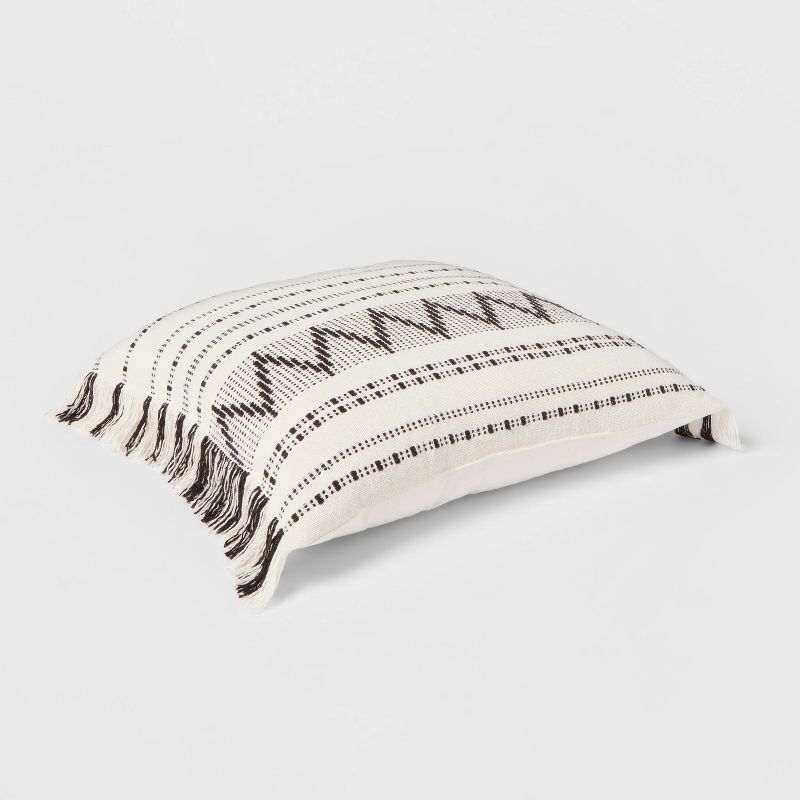 Euro Woven Stripe with Fringe Decorative Throw Pillow Off-White/Black - Threshold&#8482;, 4 of 9