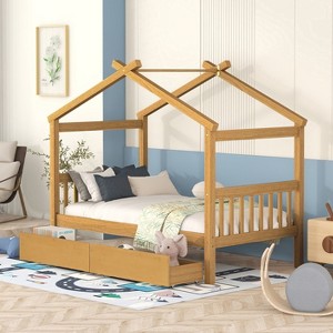 YOOCOZZ Twin Size Wooden House Bed with Drawers - 1 of 4