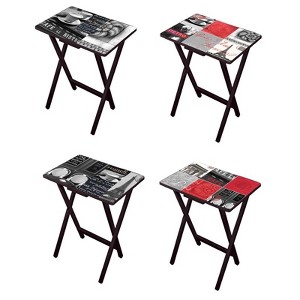 Evergreen Paris Cafe TV Trays with Stand, Set of 4 - 1 of 4