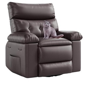 Manual recliner in imitation leather, 360° swivel, upholstered, metal base, single-seater sofa with side pockets, suitable for living rooms, beige - 1 of 4