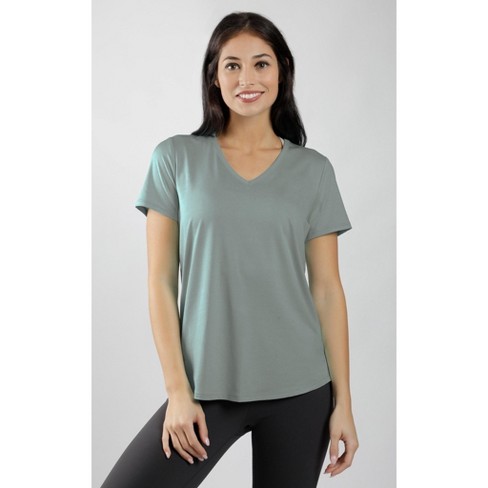 90 Degree By Reflex - Women's 2 Pack V-Neck Short Sleeve Top - Sage/Heather  Grey - Small