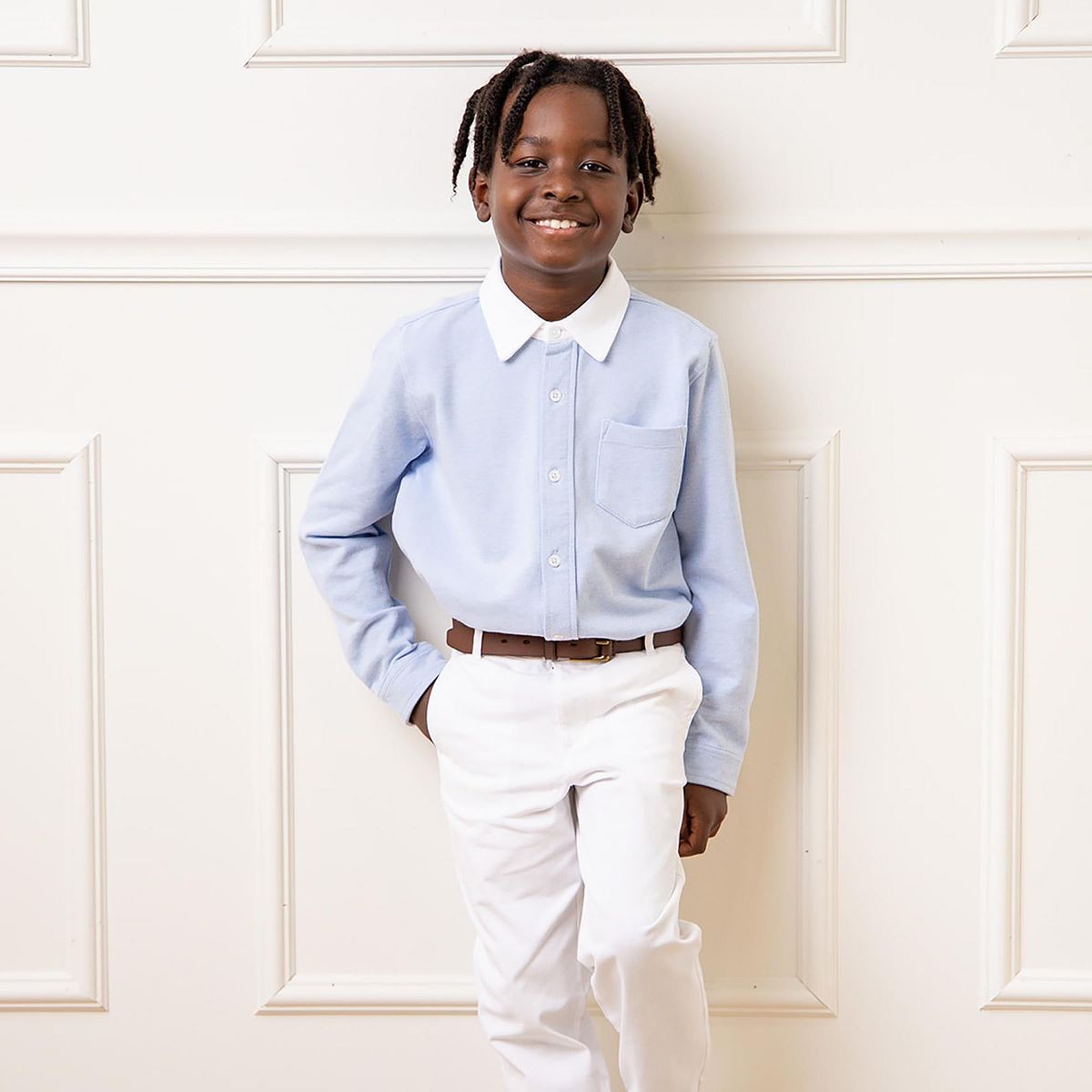 Hope & Henry Boys' Long Sleeve Pique Button-Down Shirt, Kids - thumbnail 2