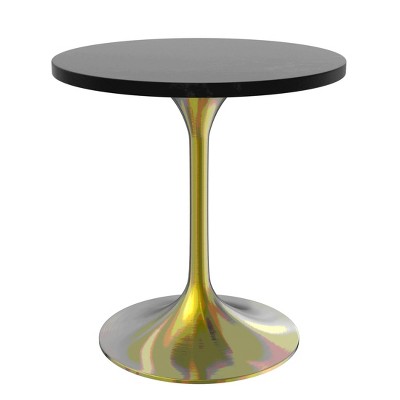 LeisureMod Verve 27" Round Dining Table - MDF Wood Top with Brushed Gold Pedestal Base Accent Side Table for Kitchen and Home