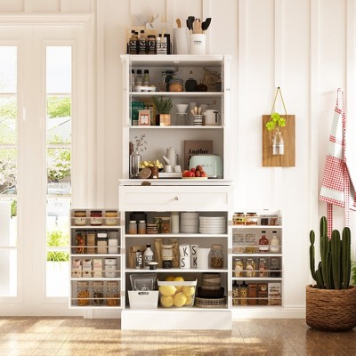 FUFU&GAGA Kitchen Storage Cabinet Pantry Cabinet with Glass Doors Freestanding Display Cabinet