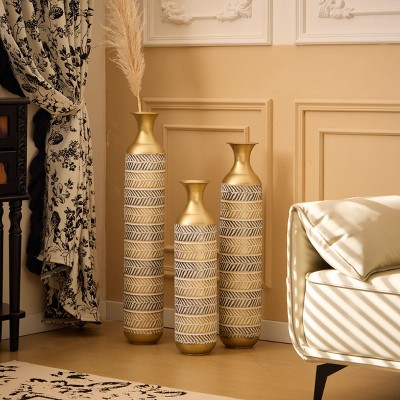 NicBex Modern Floor Vases Set of 3, Glazed Metal Large Vase for Dried Flowers, Vintage Standing Vase for Pampas Grass Wicker