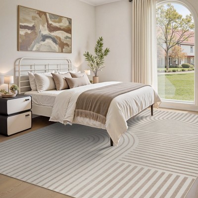 MontVoo Modern Geometric High-Low Washable Area Rug Beige