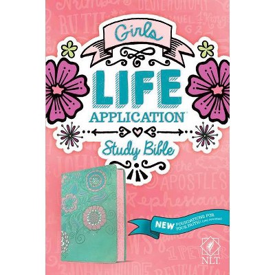 NLT Girls Life Application Study Bible (Leatherlike, Teal/Pink Flowers) - (Leather Bound)