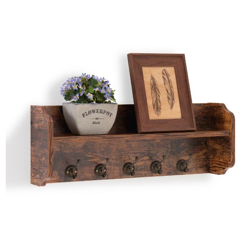 Utility Wall Shelf with Hooks - Aged Wood - Danya B.