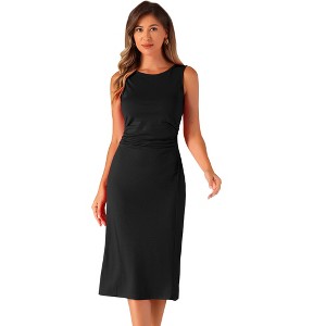 Allegra K Women's Crew Neck Ruched Casual A-line Midi Sleeveless Tank Dress - 1 of 4