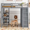 NicBex Full Size Bunk Bed with Desk Loft Bed Wood Bed Frame with Wardrobe, Shelves, Inclined Ladder and Guardrail, No Box Spring Required - 2 of 4