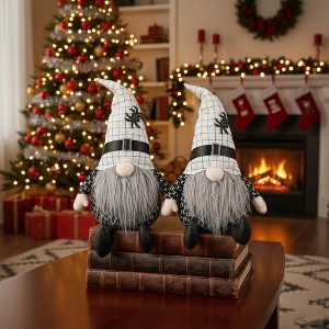 2 PCS Set Christmas Gnome Figures Décor 10.2x5.5x23.5 inches, Featuring Fabric Sitting Gnomes with White Hat Spiders,  Seasonal Decorating - 1 of 4