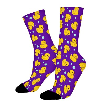 Cute Rubber Duck Pattern Women Printed Crew Socks Funny Funky Socks Soft Polyester Novelty Gifts for Artists Men