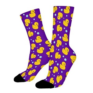 Cute Rubber Duck Pattern Women Printed Crew Socks Funny Funky Socks Soft Polyester Novelty Gifts for Artists Men - 1 of 1