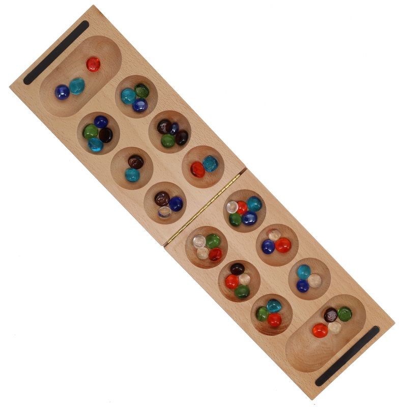 WE Games Folding Mancala - Solid Wood Board & Glass Stones, 4 of 10