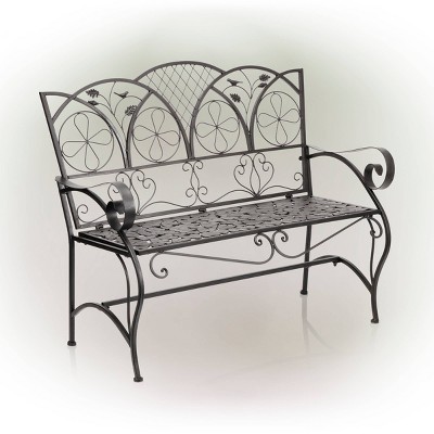 Alpine Corporation 38" x 45" Iron Birds and Leaves Outdoor Garden Bench Brown