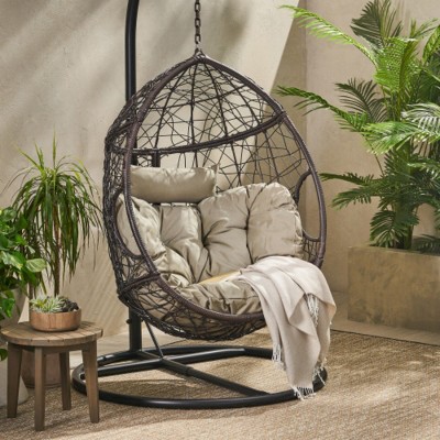 Outdoor PE Rattan Patio Egg Chair Basket with Cushions,All-Weather Patio Seat for Balcony or Backyard – The Pop Home
