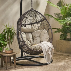 Outdoor PE Rattan Patio Egg Chair Basket with Cushions,All-Weather Patio Seat for Balcony or Backyard – The Pop Home - 1 of 4