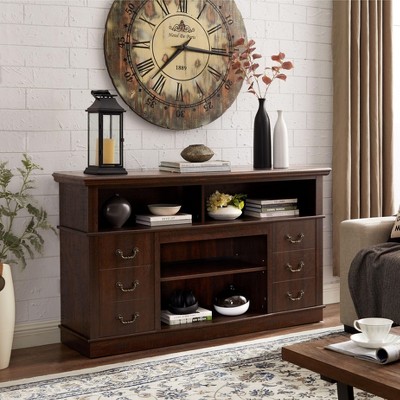 VYNXARIA Rustic Espresso Farmhouse TV Media Stand with Ample Storage for TVs Up to 65inch