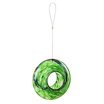 Evergreen Flag  Beautiful Blue and Green Swirl Circle Glass Bird Feeder - 9 x 9 x 4 Inches Homegoods and Decorations for Every Space