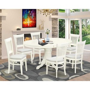 HomeStock 7-Piece dining table Set- 6 Dining Chairs with Linen Fabric Seat - Butterfly Leaf Modern Oval Dining Table - Linen White Finish - 1 of 4