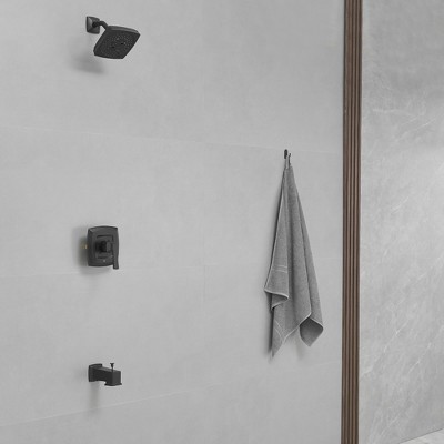 Matte Black Square Rainfall Shower Faucet Set with Tub Spout