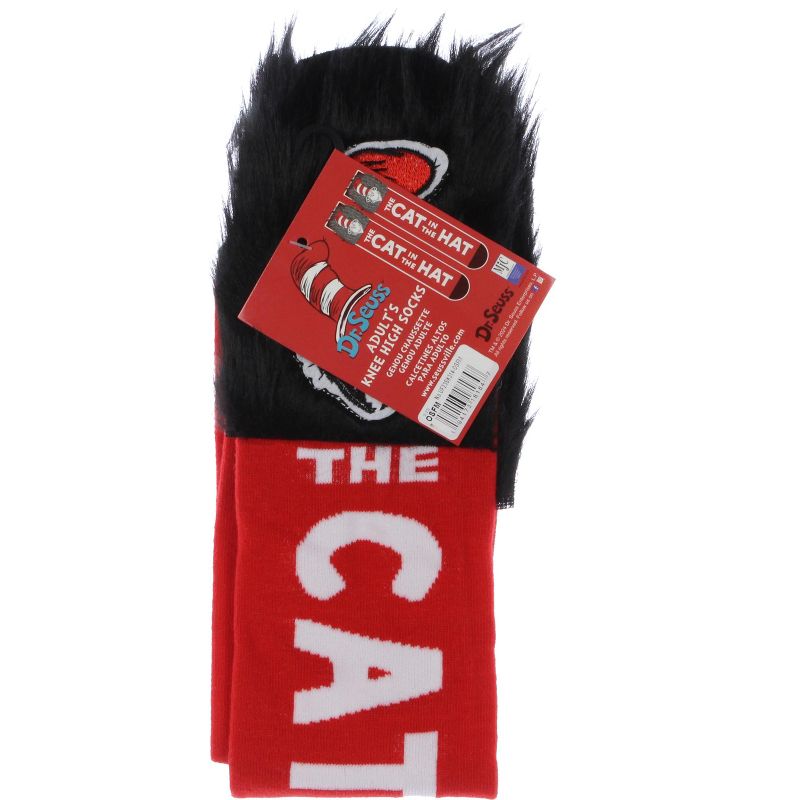 Dr. Seuss The Cat In The Hat Fuzzy Top Knee-High Socks OSFM Red, 4 of 5