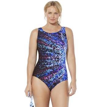 Swimsuits for All Women's Plus Size Sarong Front One Piece Swimsuit, 8 -  Turq Starburst