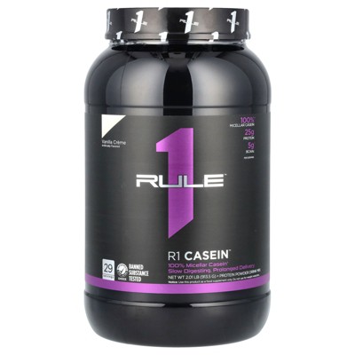 Rule One Proteins R1 Casein, Protein Powder Drink Mix, Vanilla Creme, 2.01 lbs (913.5 g)