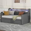 Twin Size Daybed with Storage Drawers, Upholstered Daybed with Charging Station and LED Lights, Twin Size PU Leather Daybed Sofa Bed, Gray - 2 of 4