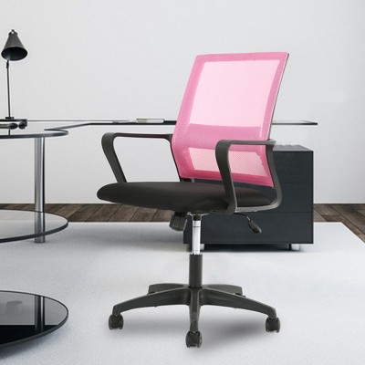 Pink Mesh Ergonomic Swivel Office Chair with Fixed Arms