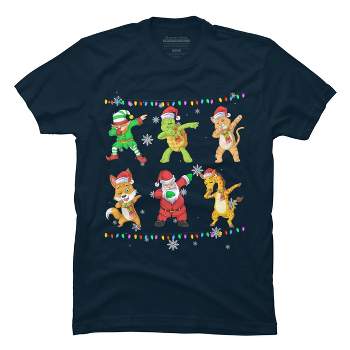 Men's Design By Humans Christmas Dabbing Cartoon Animals By shirtpublic T-Shirt