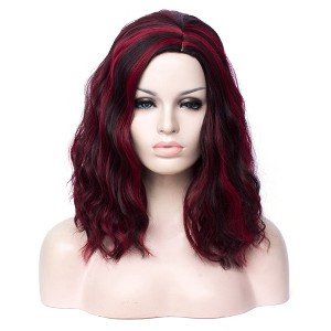 Unique Bargains Women's Halloween Curly Wigs 16" with Wig Cap Deep Red Highlight - 1 of 4