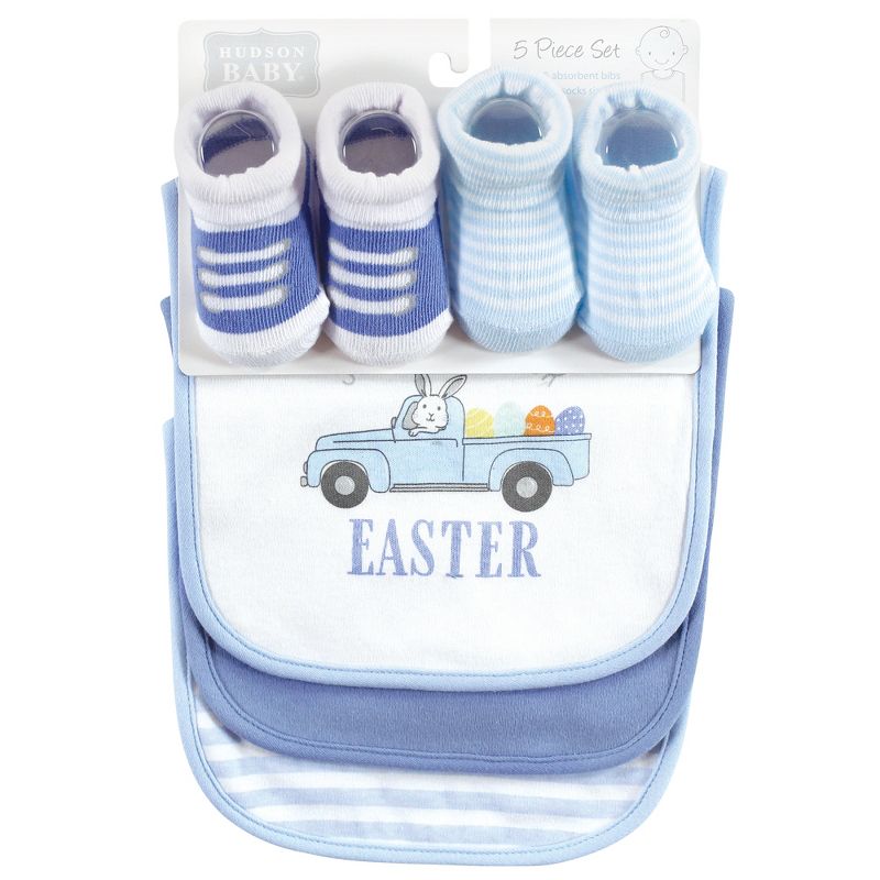 Hudson Baby Infant Boy Cotton Bib and Sock Set, Easter Truck, 0-9 Months, 2 of 6