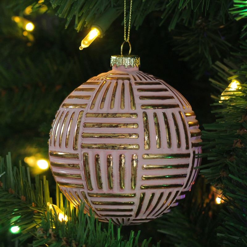 Northlight Pink and Gold Striped Matte Glass Christmas Ball Ornament 4" (100mm), 2 of 4